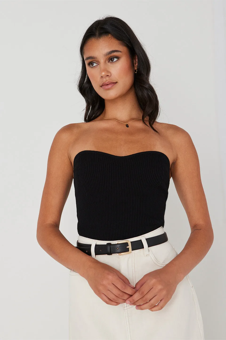 Mode Black Bandeau Knit Top