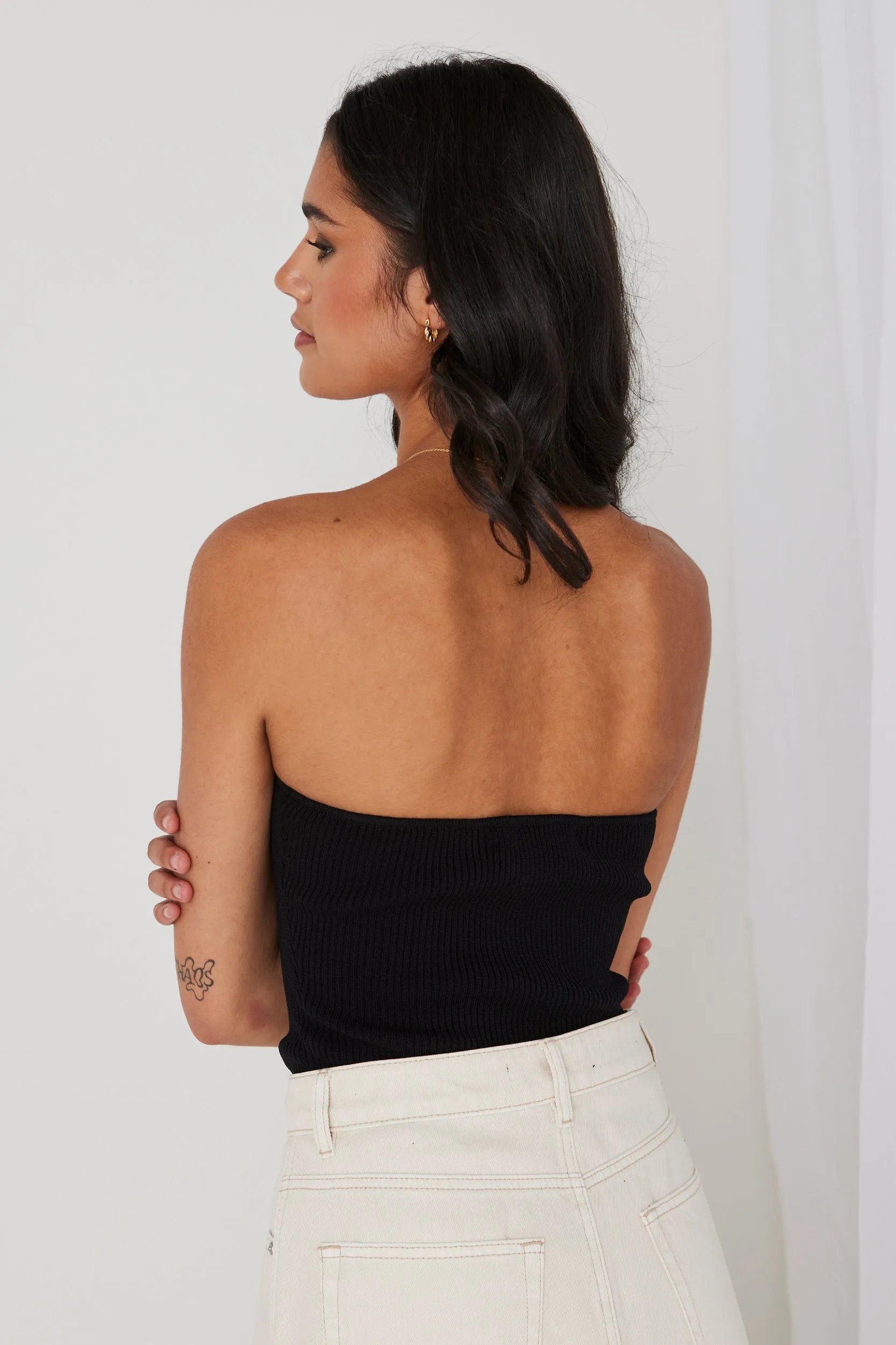 Mode Black Bandeau Knit Top