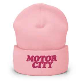 Motor City Embroidered Cuffed Beanie - Pink