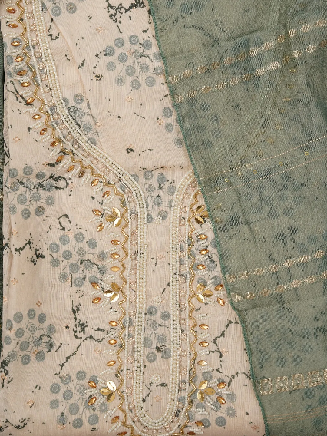 Multicolor Unstitched Embellished Cotton Blend Dress Material with Dupatta