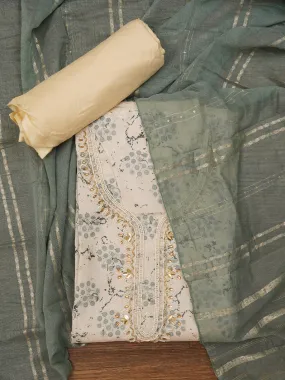 Multicolor Unstitched Embellished Cotton Blend Dress Material with Dupatta