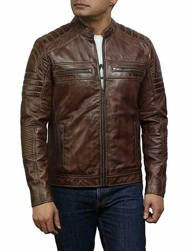 New Men's Leather Jacket Cafe Racer Vintage Distressed, Biker Leather Jacket for men