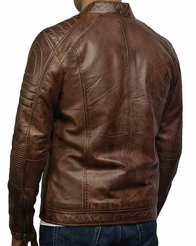 New Men's Leather Jacket Cafe Racer Vintage Distressed, Biker Leather Jacket for men