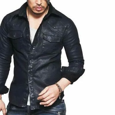 New Men's Real Lambskin Genuine Leather Shirt, Stylish Biker Shirt for men