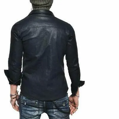 New Men's Real Lambskin Genuine Leather Shirt, Stylish Biker Shirt for men