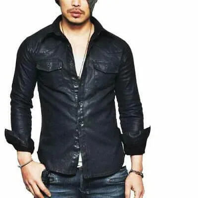 New Men's Real Lambskin Genuine Leather Shirt, Stylish Biker Shirt for men