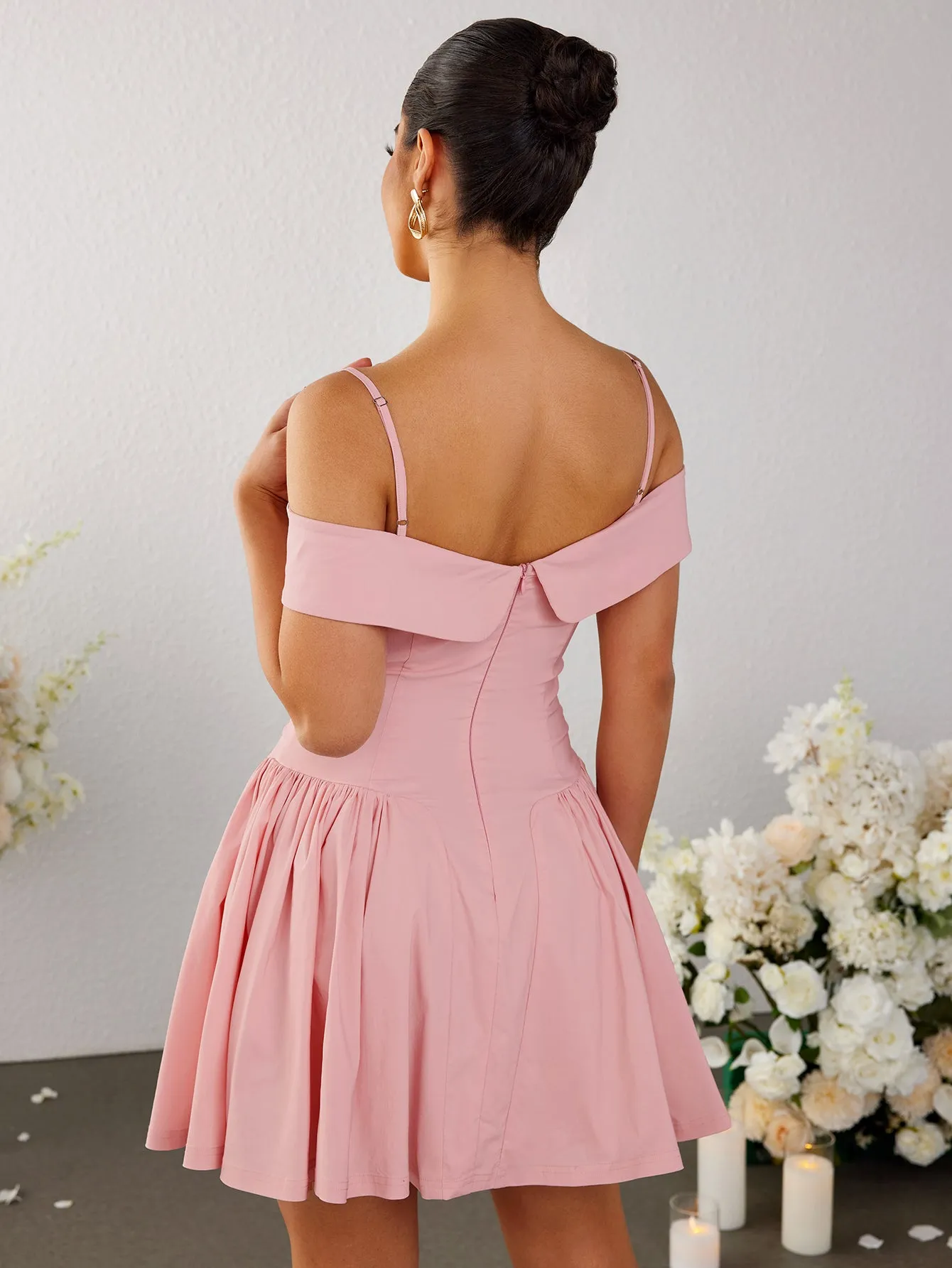 Off Shoulder Ruched Pleated Dress