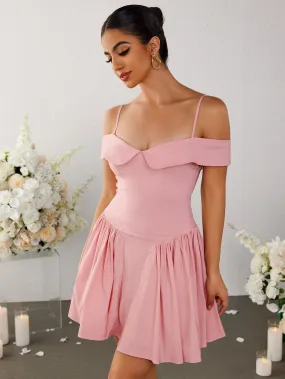 Off Shoulder Ruched Pleated Dress