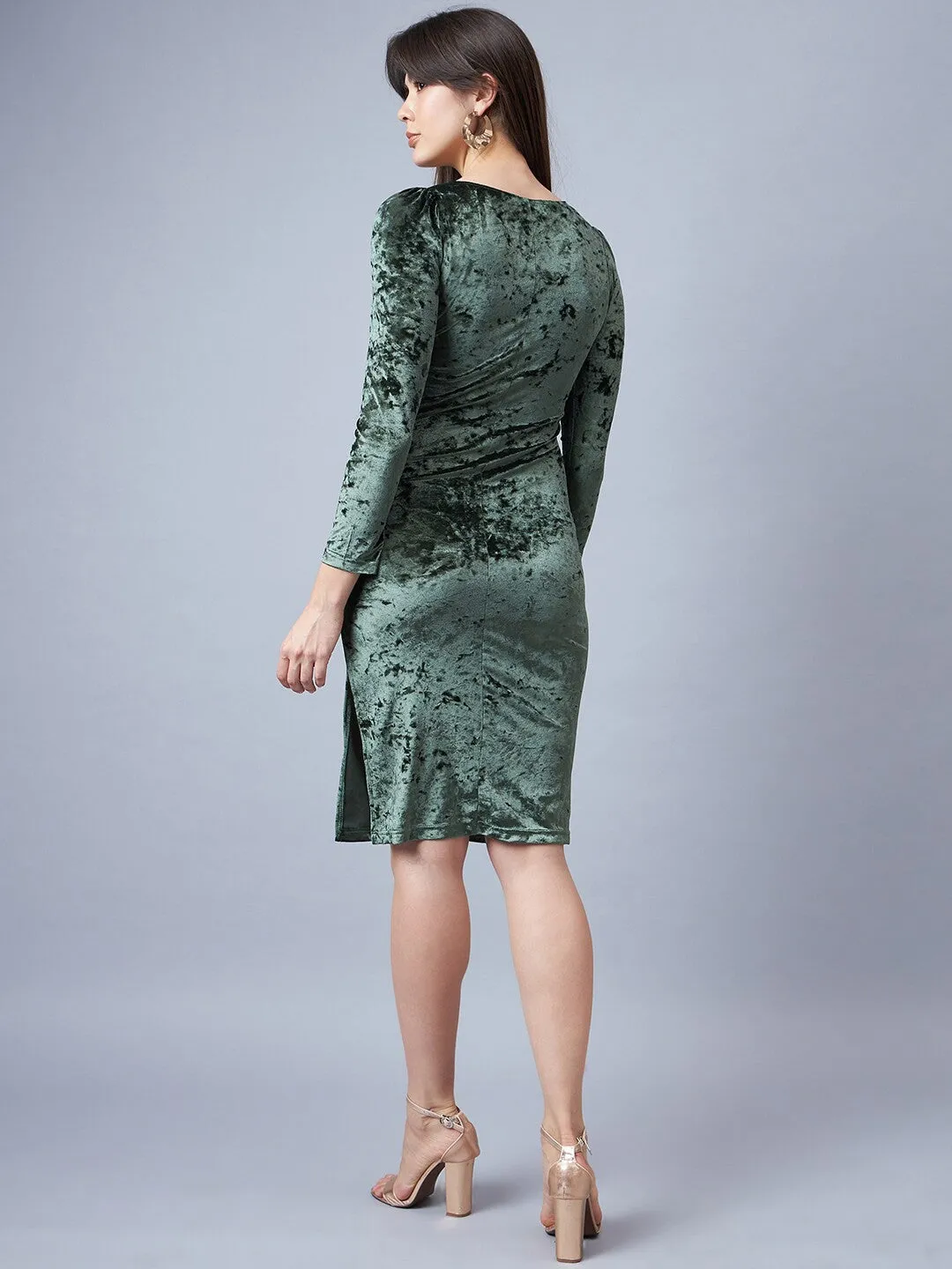 Olive Green Velvet Sheath Dress