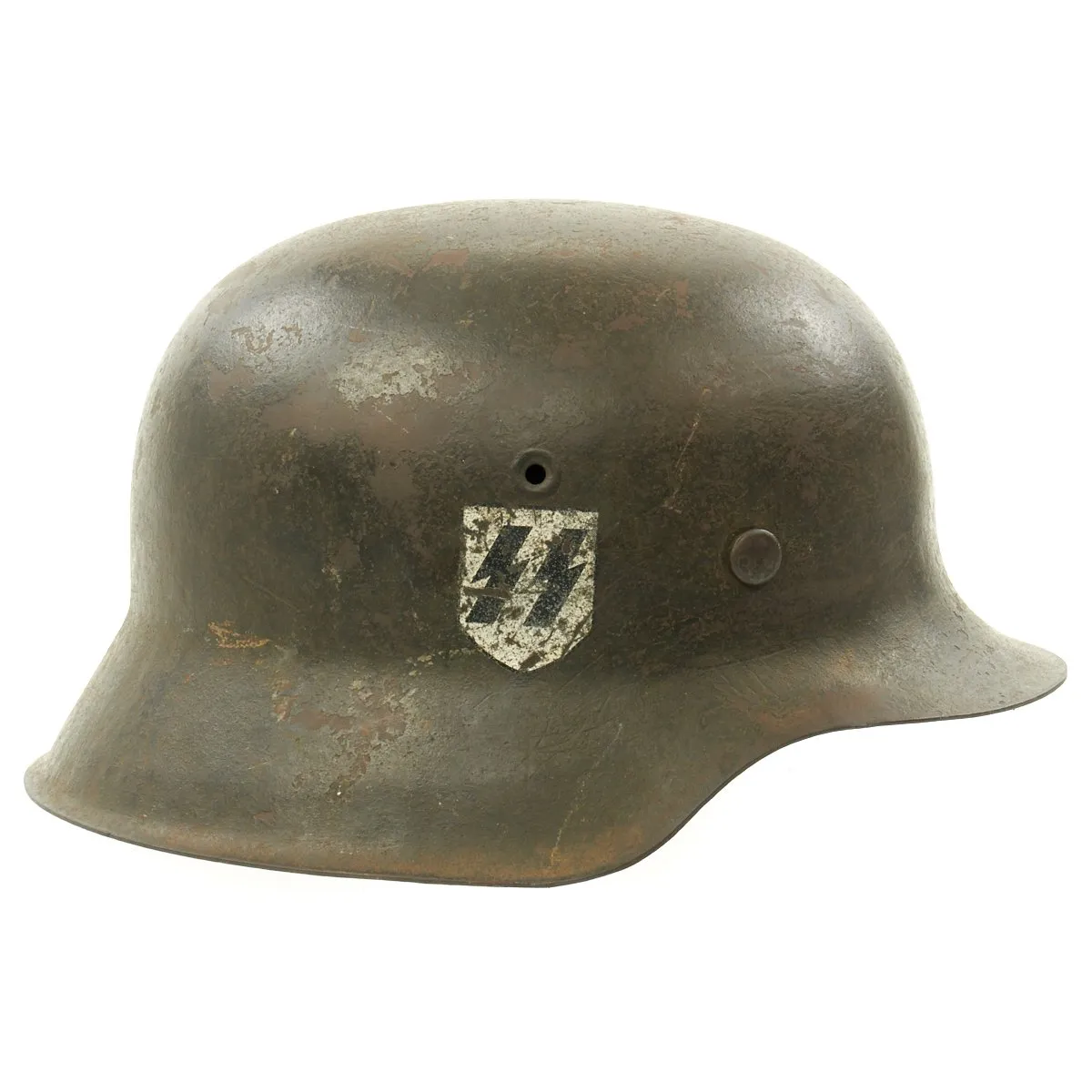 Original German WWII M42 SS Single Decal Helmet with Bring Back Certificate - Size 64