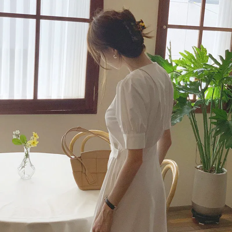 Pleated Wrap Style White Midi dress
