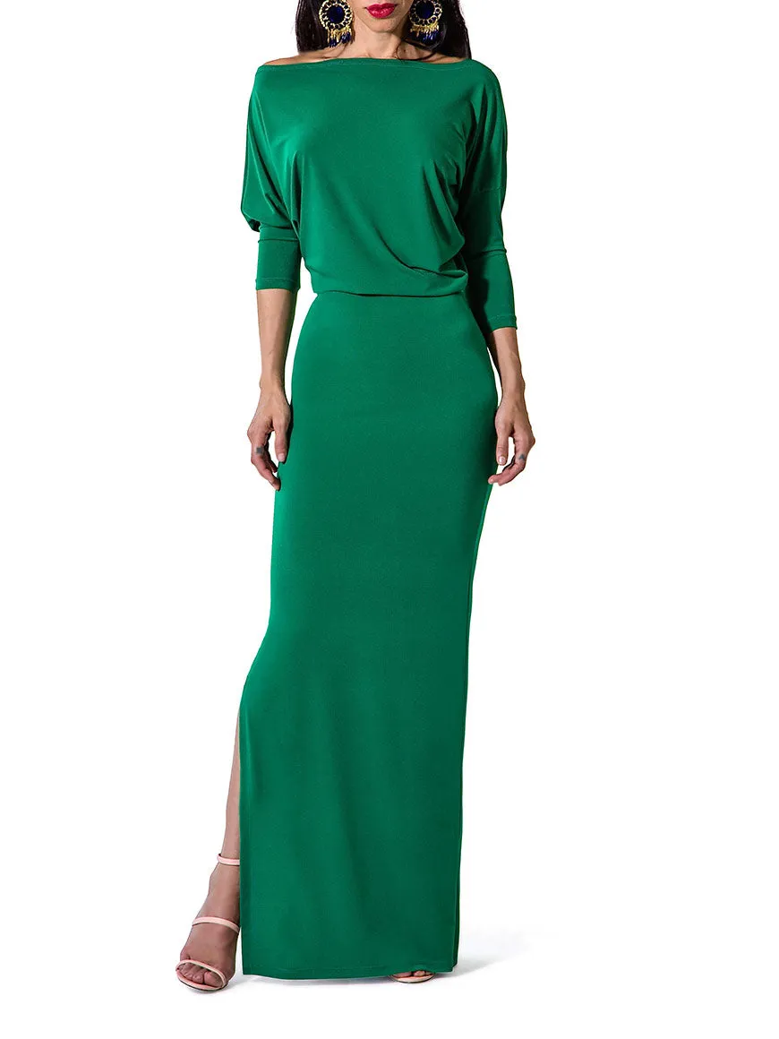 "Cindy" Drape Maxi Dress w/Side Slit