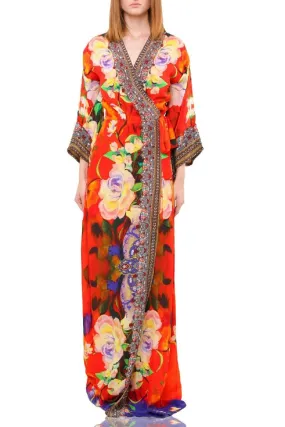 Red Floral Printed Wrap Dress