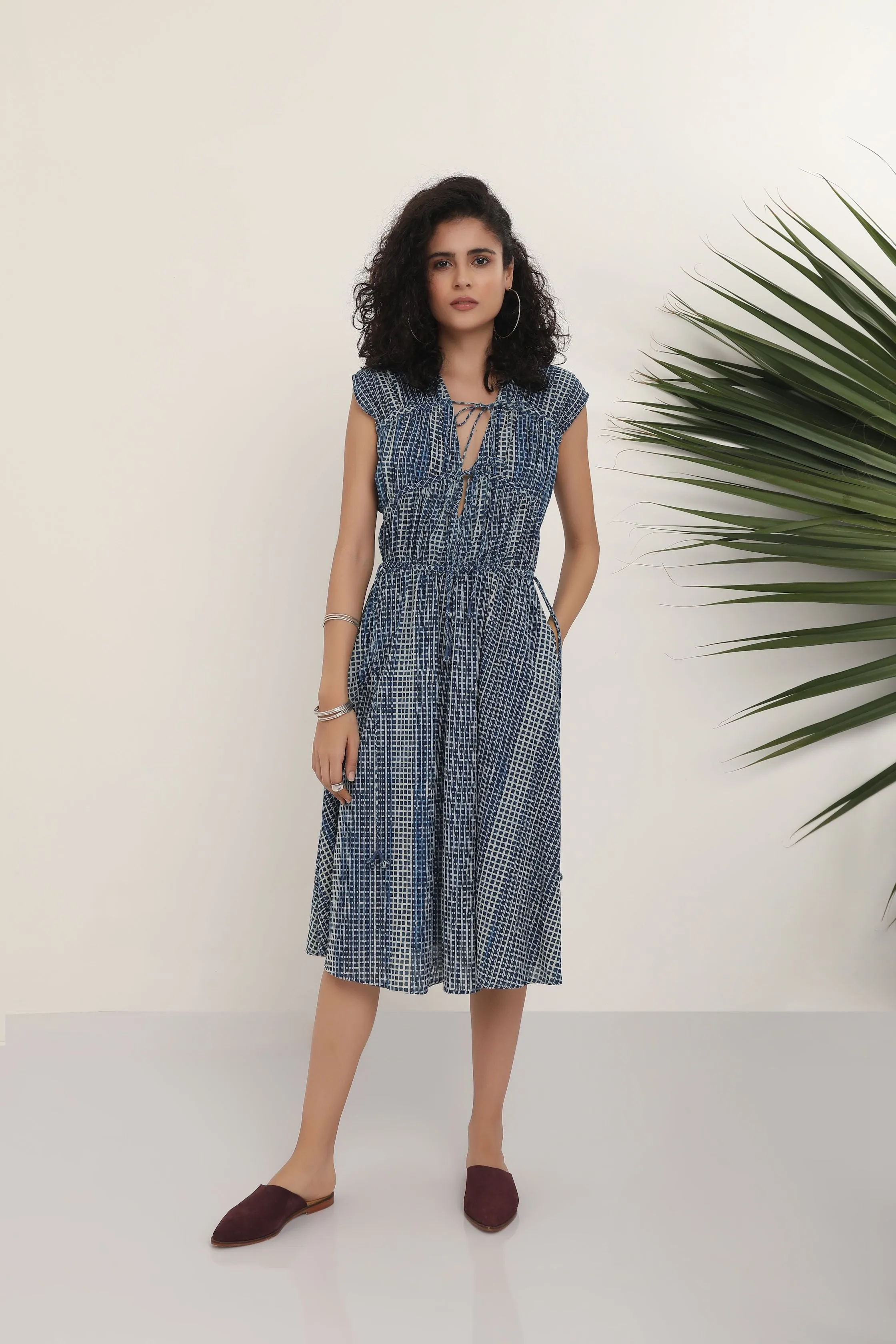 Rhea Dress - Indigo Check Print