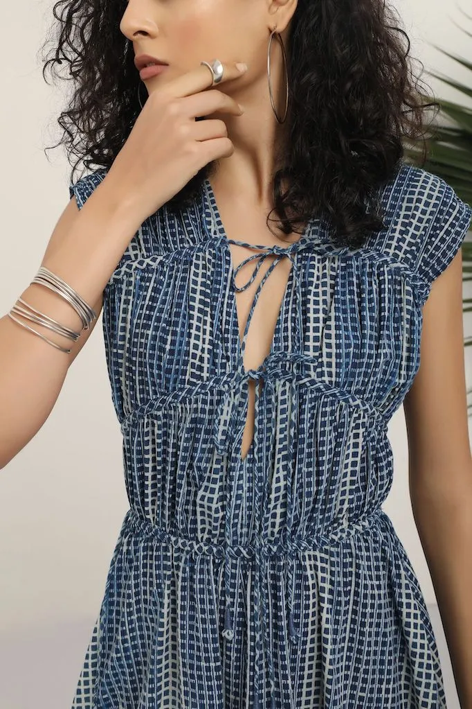 Rhea Dress - Indigo Check Print