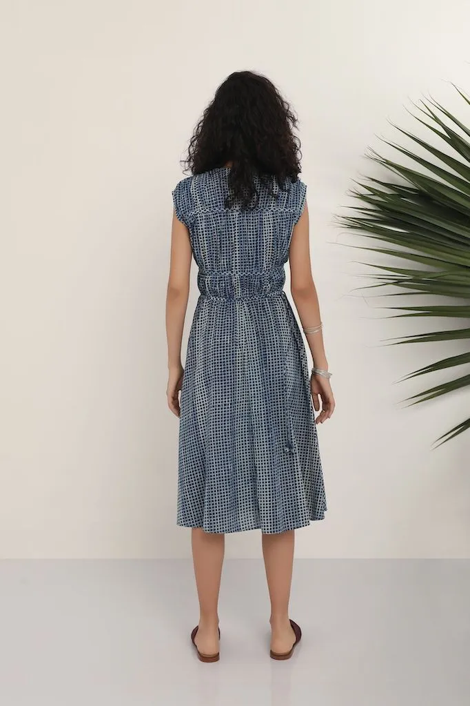 Rhea Dress - Indigo Check Print