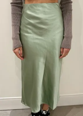 Satin Elastic Waist Midi Skirt, Sage