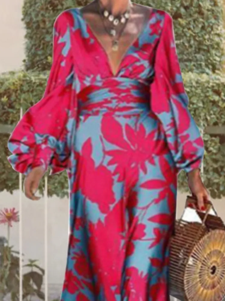 Spring Summer New Temperament V-neck Sexy Dress Fashionable Celebrity Swing Waist Llong Sleeve Dresses Luxury Woman Party Dress