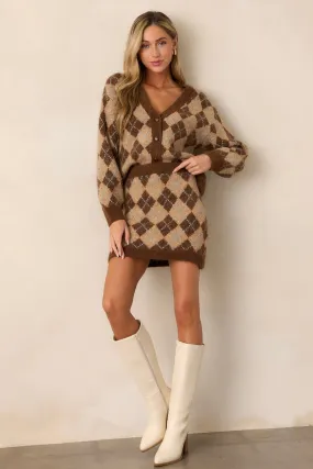 Stardust Whisper Brown Argyle Knit Mini Skirt
