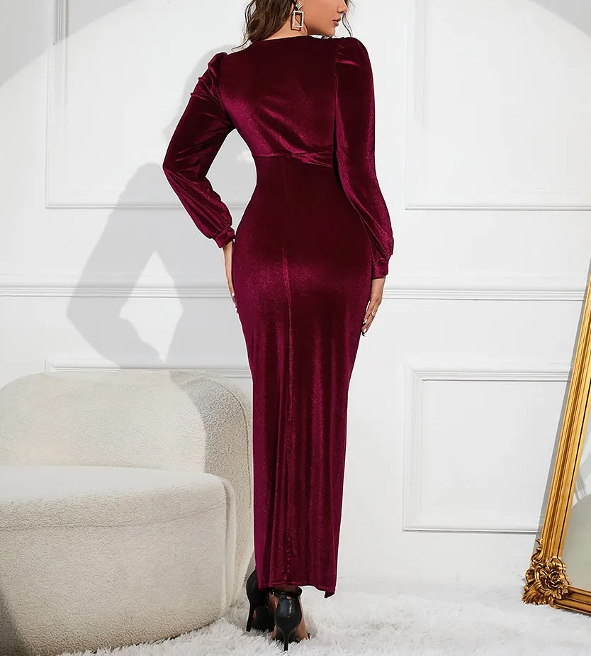Velvet Slit Bodycon Maternity Dress W2023