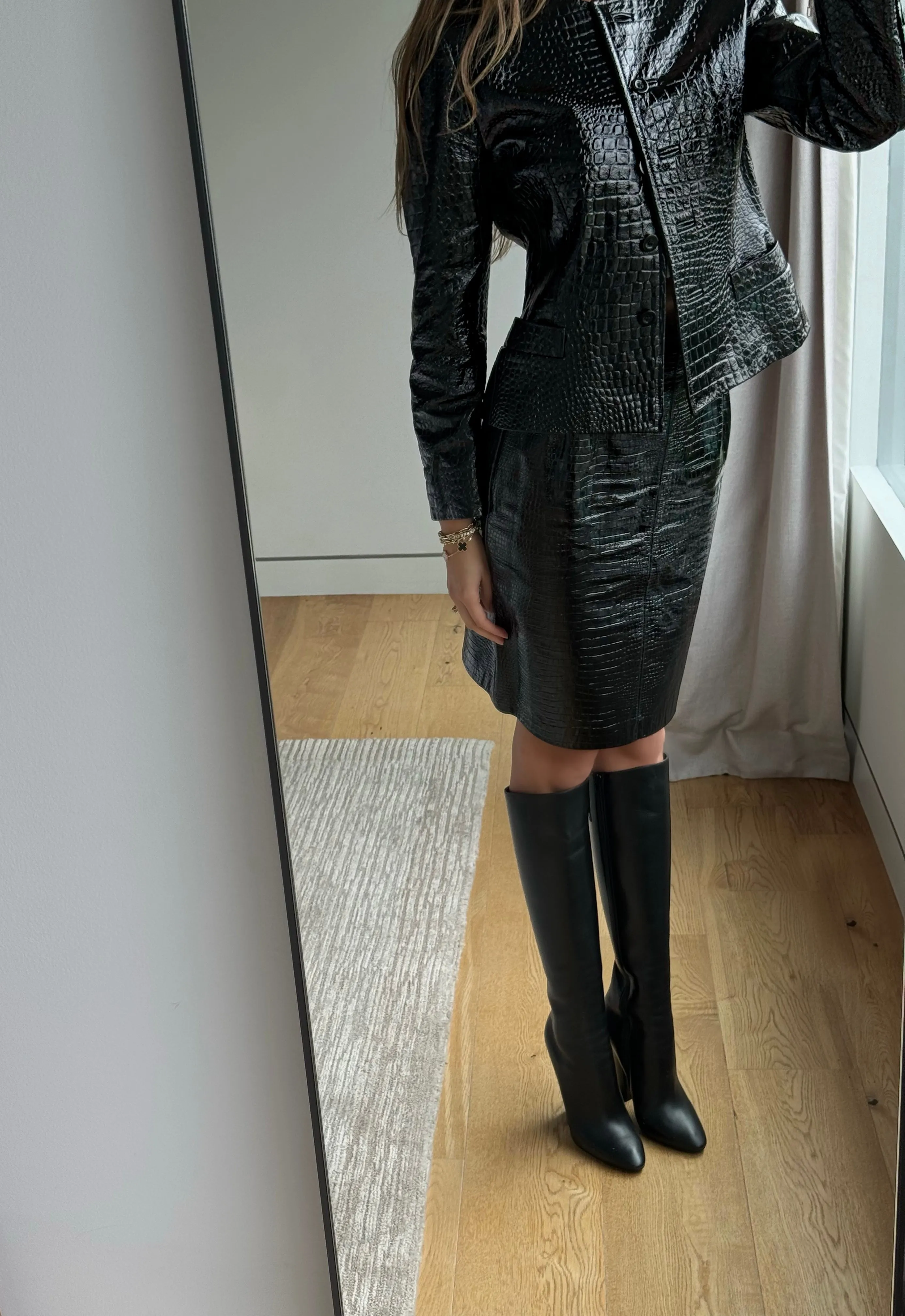 Vintage Escada Leather Embosssed Skirt Set