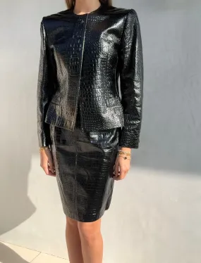 Vintage Escada Leather Embosssed Skirt Set