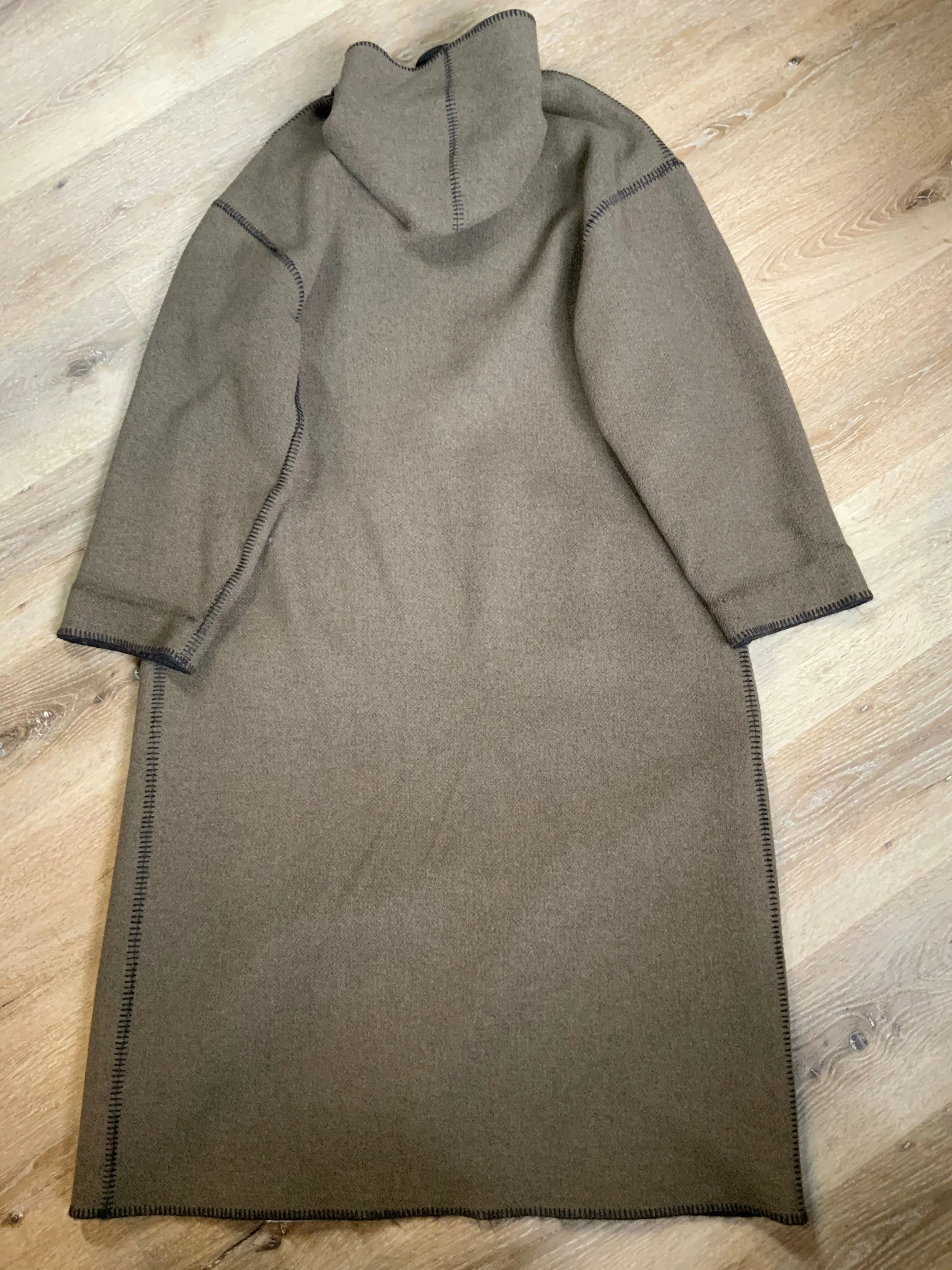 Vintage Linda Lundstrom Black and Brown Reversible Wool Coat, Made in Canada SOLD