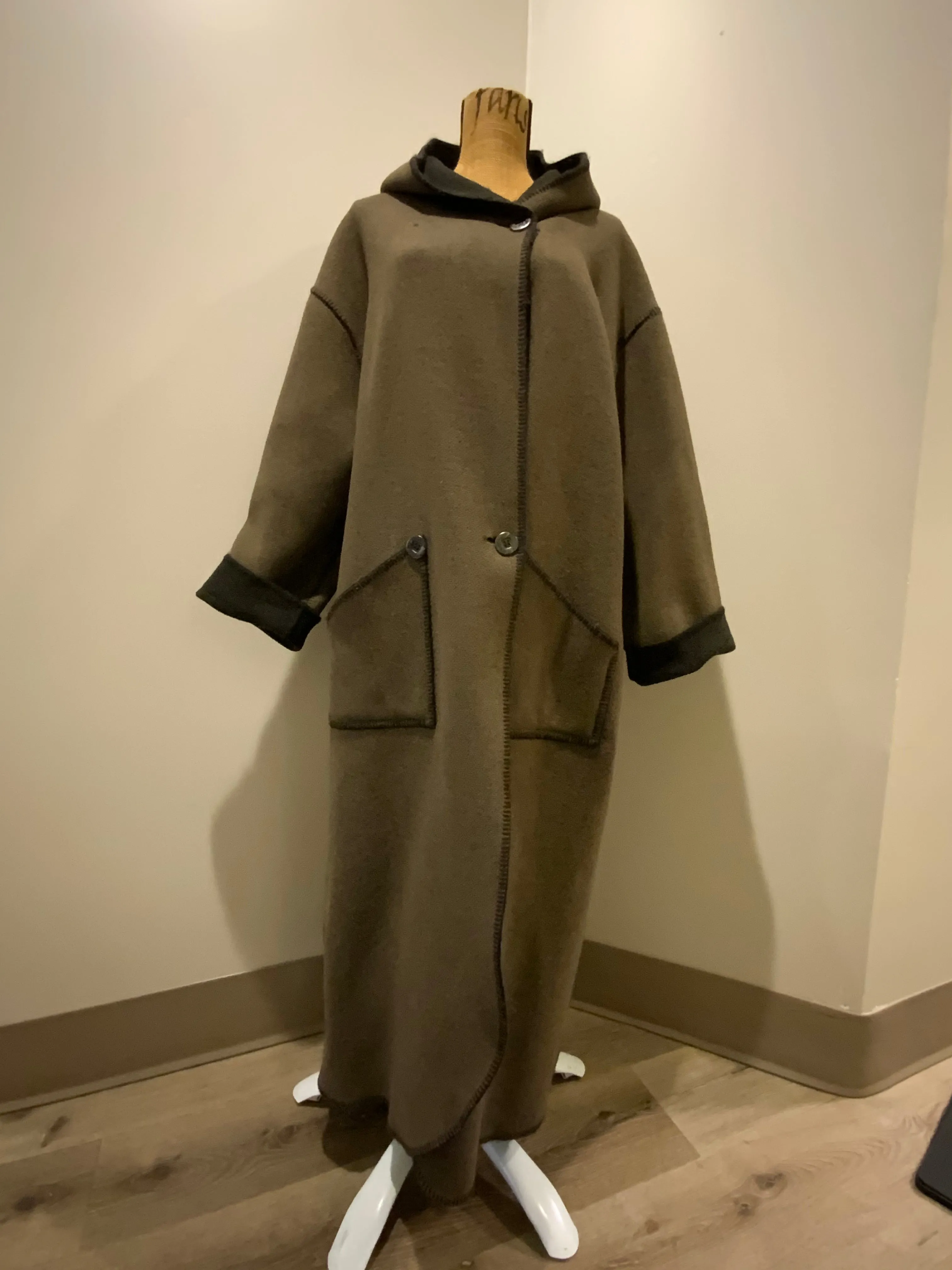 Vintage Linda Lundstrom Black and Brown Reversible Wool Coat, Made in Canada SOLD
