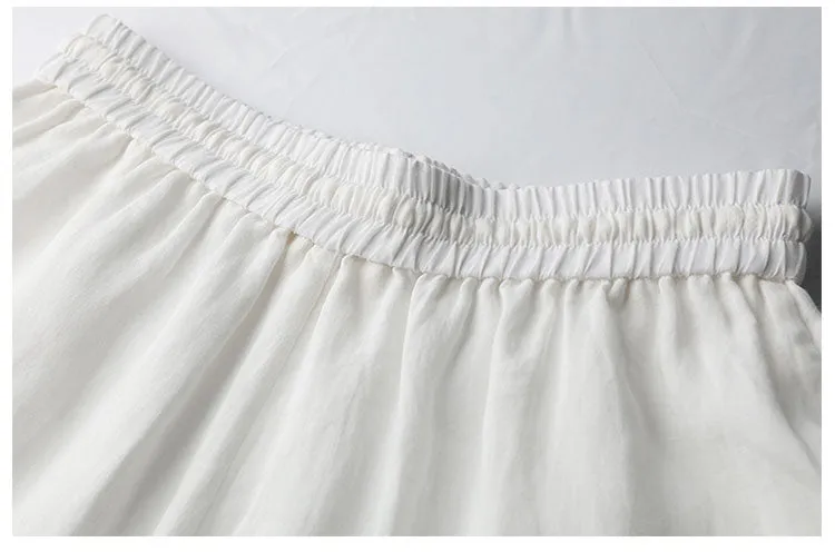 White Linen Summer Wide Leg Pants Autumn Women Casual Pants SMM97214