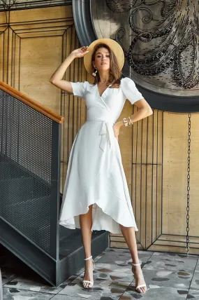 White Wrap Short Sleeve Midi Dress