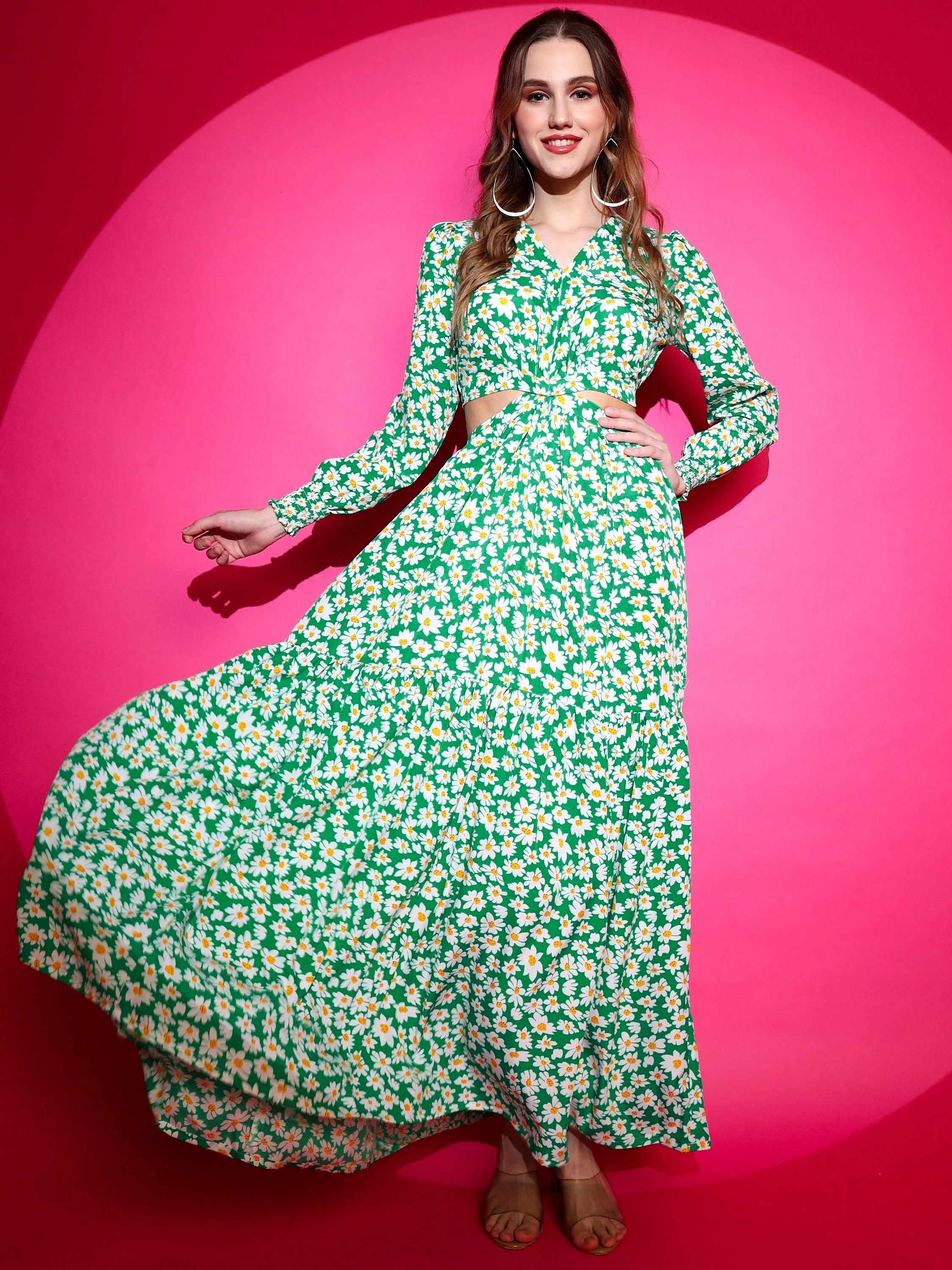 Women Fit and Flare Maxi Waist Cut Dress