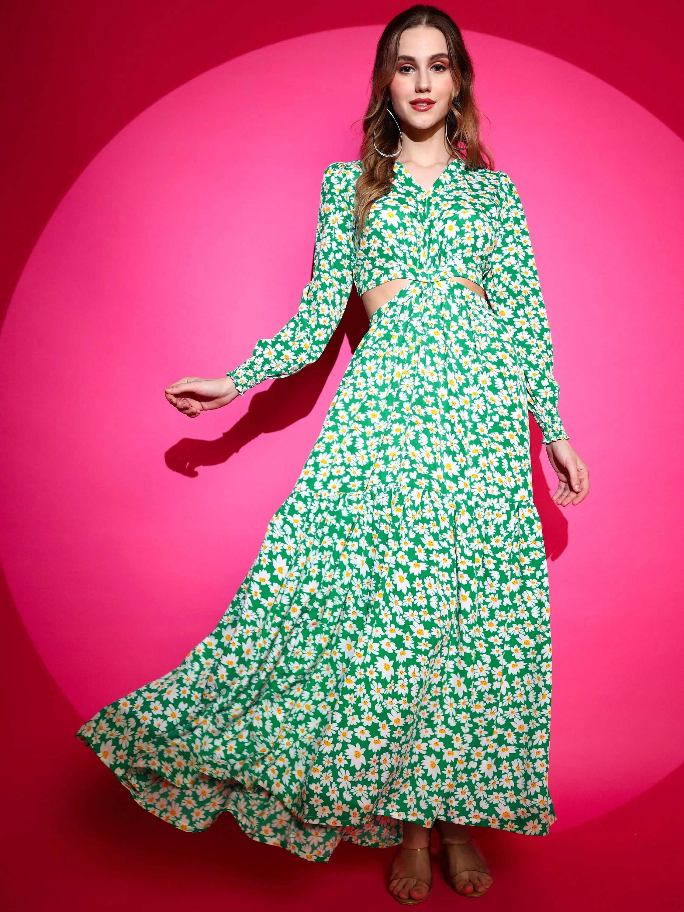 Women Fit and Flare Maxi Waist Cut Dress