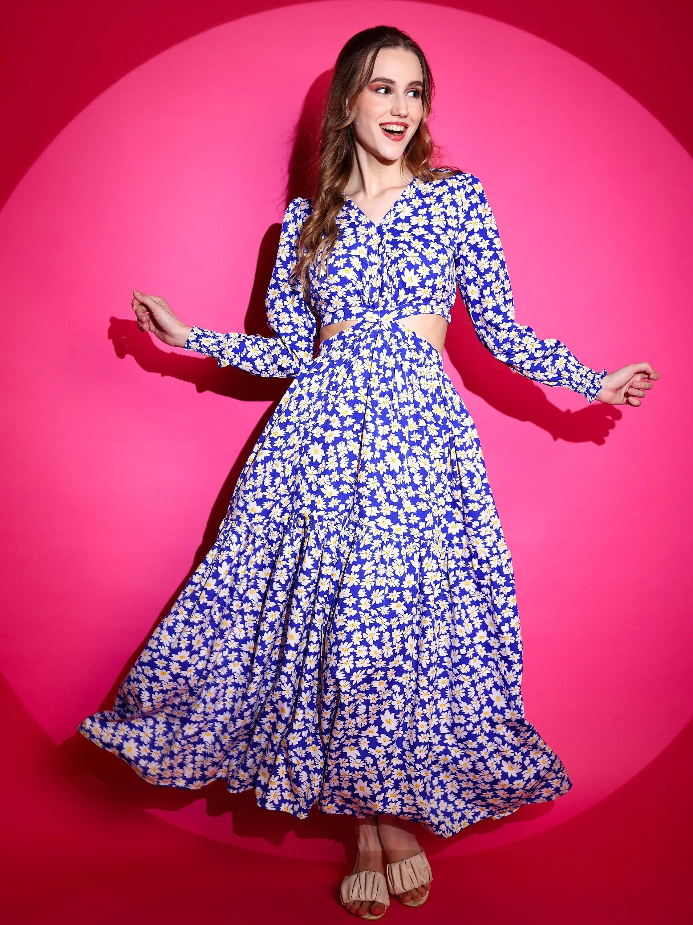 Women Fit and Flare Maxi Waist Cut Dress