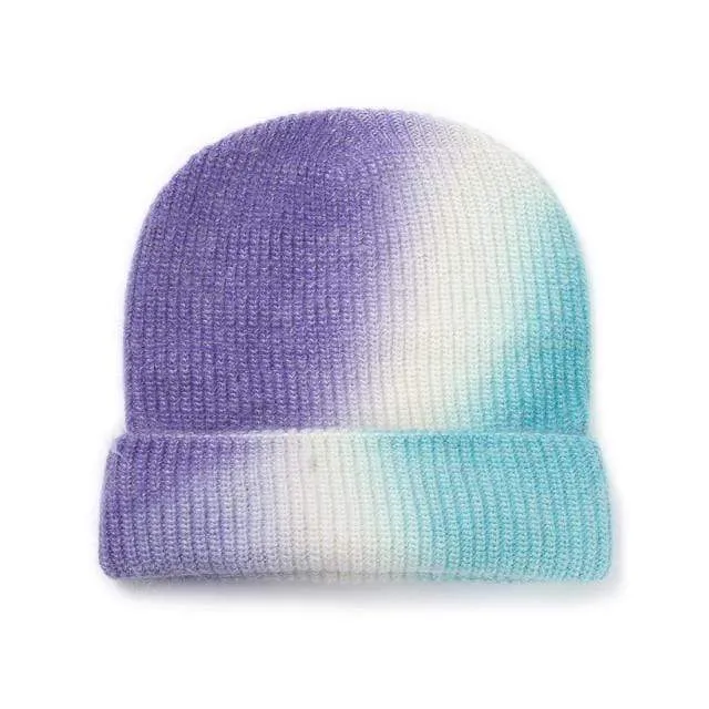 Xthree New  Women's Winter Hat Beanie tie-dyed Colorful Knitted Hat Skullies Warm Bonnet Cap