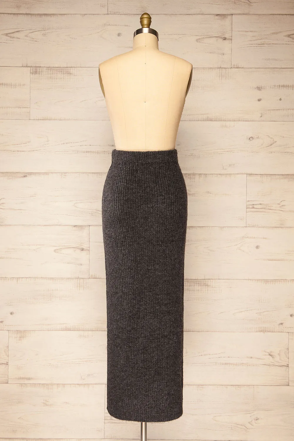 Yarrowford Grey | Long Ribbed Knit Skirt w/ Slit