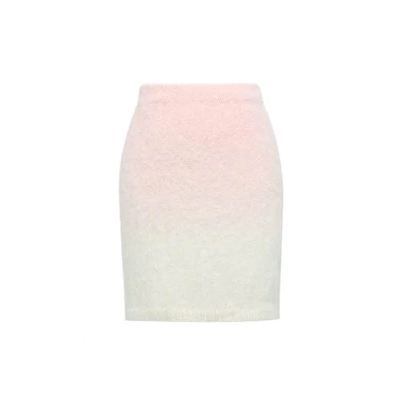 YES BY YESIR autumn winter Barbie pink ombre Dream alpaca knit  skirt top- Liowwa
